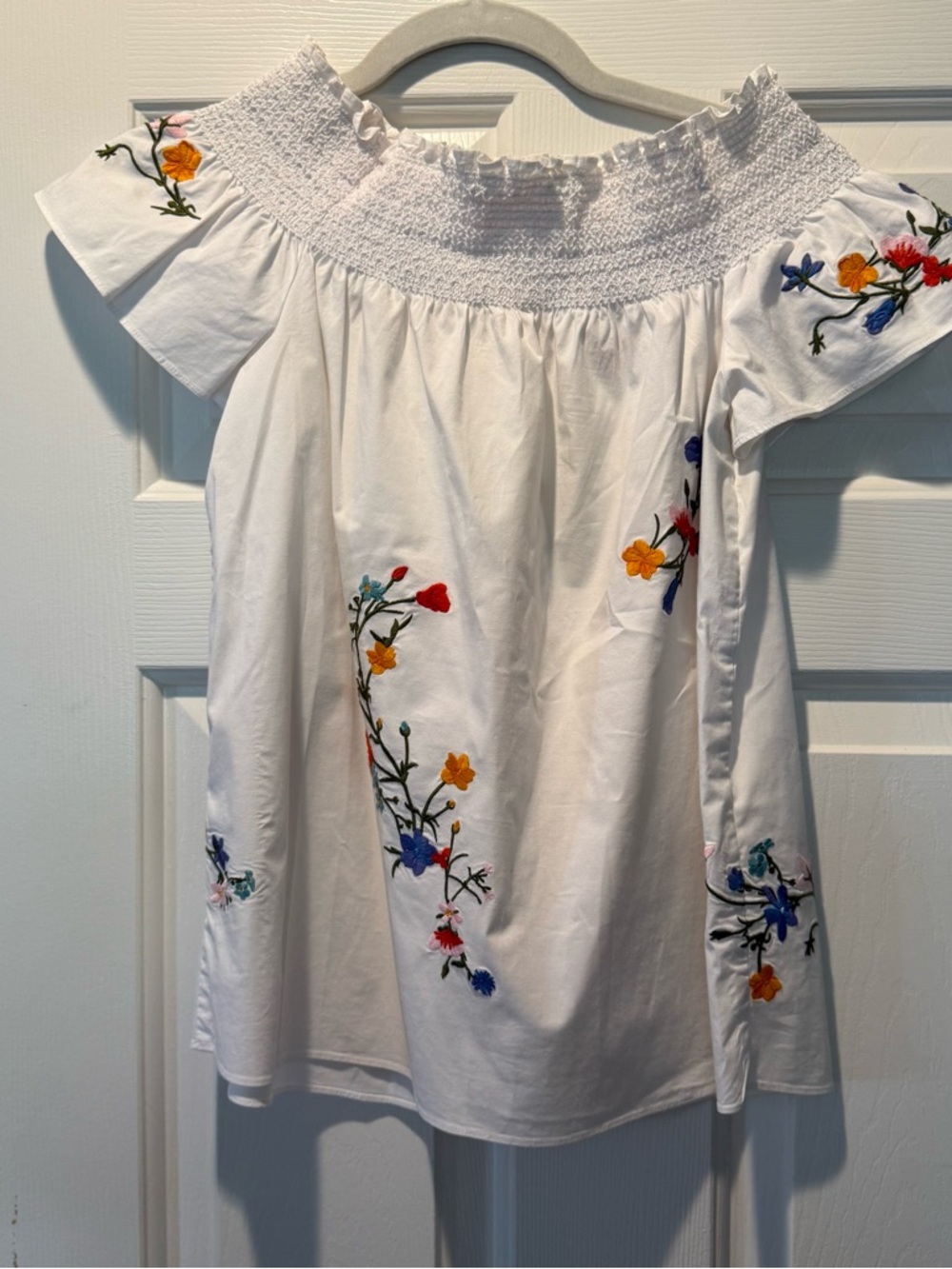Tory Burch White Off-Shoulder Embroidered Floral Dress